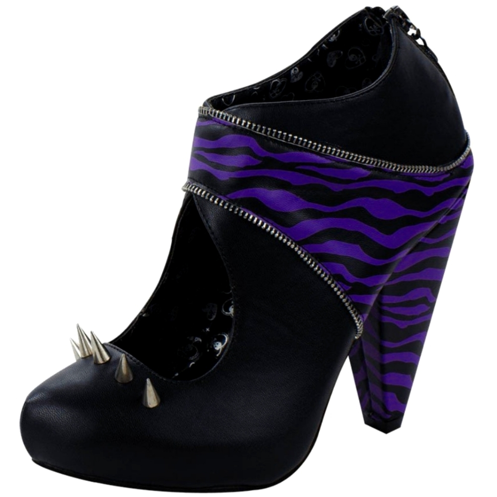 Purple & Black Zebra Print, Zipper Detail & Spiked Booties from T.U.K.